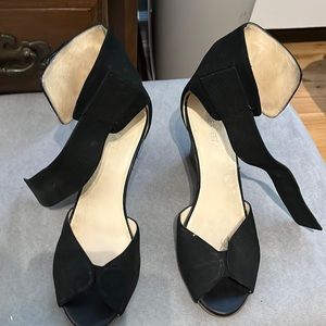 Black peep toe wedge heels worn twice